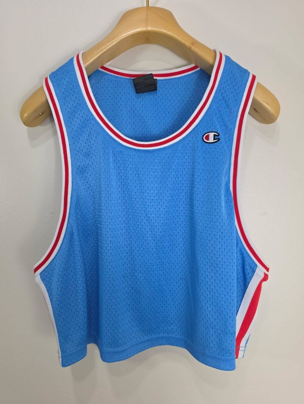 Champion Blue Mesh Cropped Tank with Red & White Trim